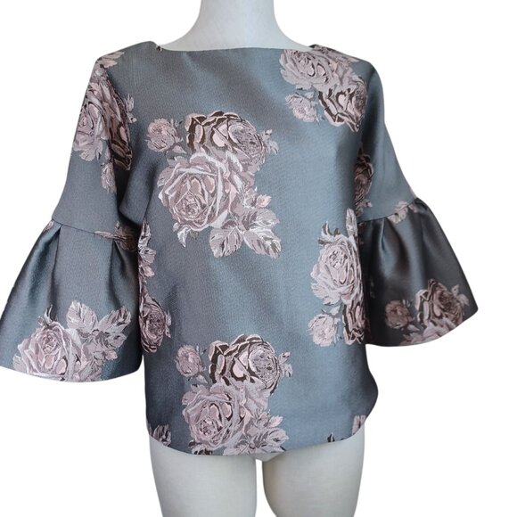 Badgley Mischka Top Mauve Pink Floral Brocade Blouse Womens size 2 - Picture 1 of 14